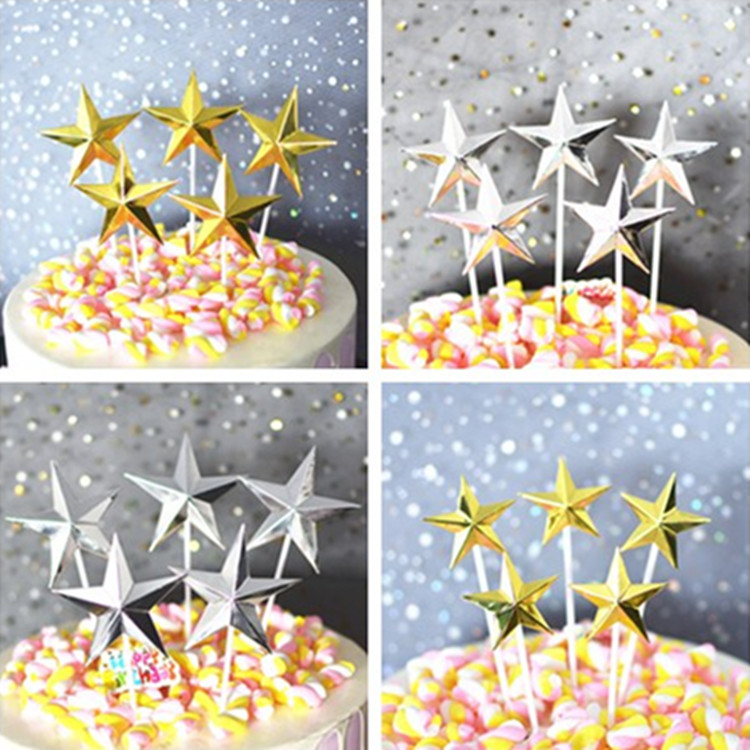 

3D Gold Star Cupcake Toppers Insert for Party Wedding Baby Shower 122155