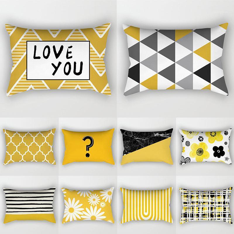 

New Rectangular Polyester Printing Pillowcase Yellow Geometry 50x30cm Home Cushion Cover Waist Pillowcase Car Chair Pillow Cover1