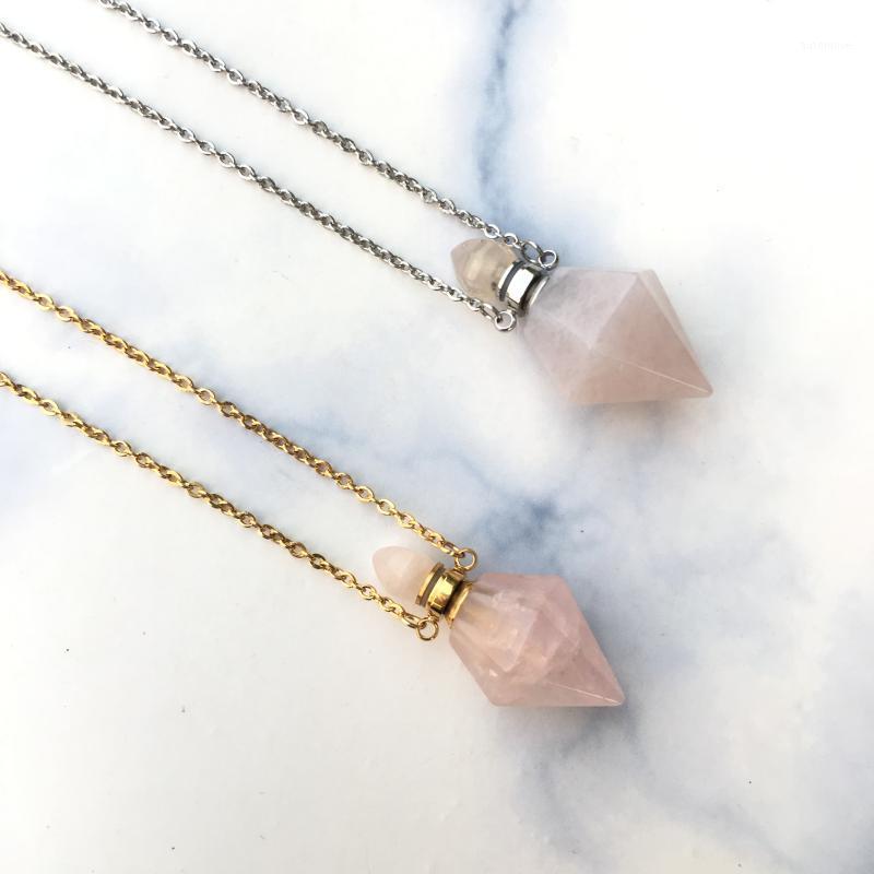

Faceted Rose crystal point necklace,Pink Necklace,Perfume Bottle necklace,Essential Oil Diffuser ,Perfume Bottle pendant.1