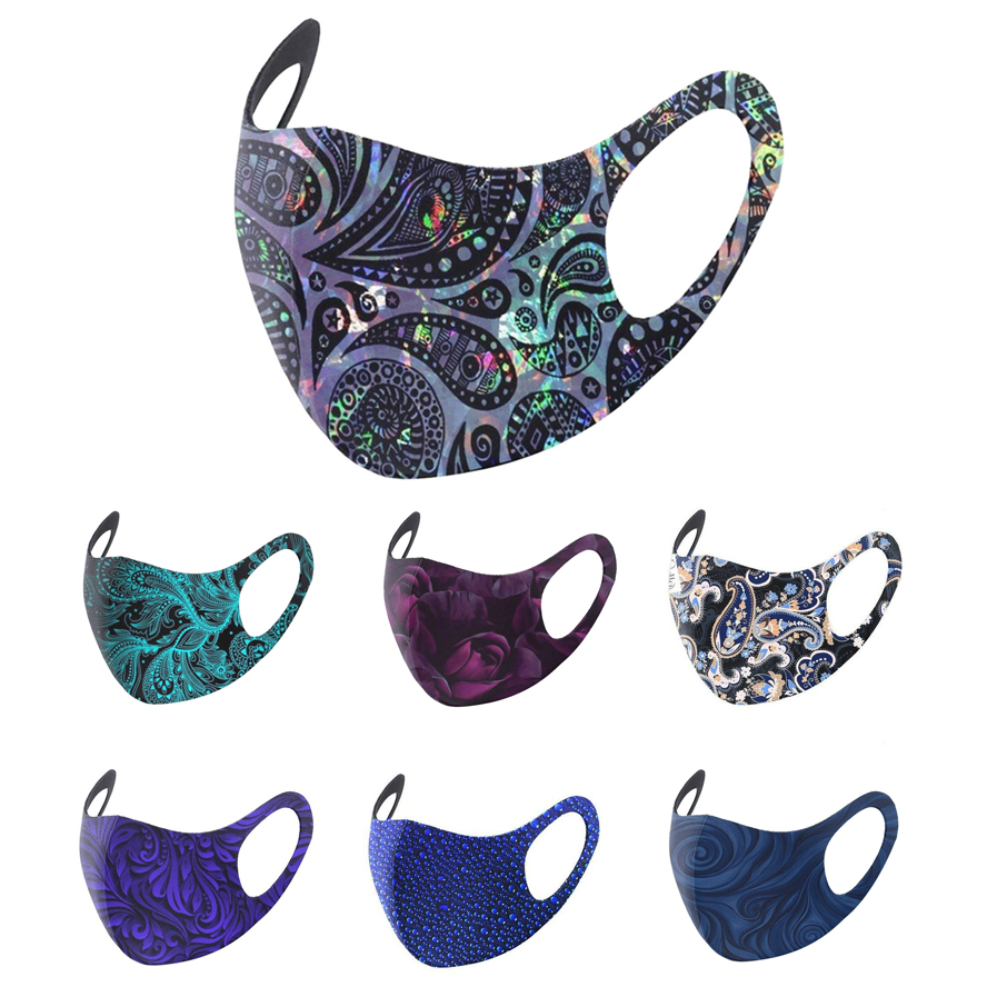 

face masks fashion designers face masks foreign trade hot style breathable ice silk multicolor printing thin section washable waist mask