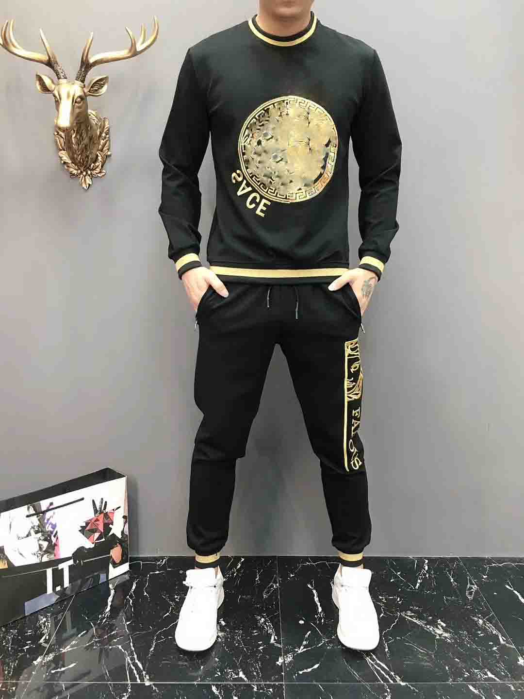 

Mens Tracksuit Summer Sweatshirts Sweat Clothing Men short Tracksuits Jackets Sportswear Sets Jogging Hoodies Suit Fashion Gym Printed Asian size M-XXXL, Black