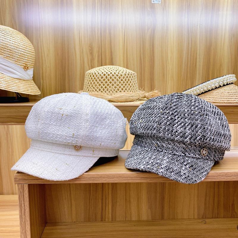 

Stingy Brim Hats 202107-jinxi Autumn Shining Pentagram Classic Tweed Fashion Leisure Octagonal Hat Men Women Visors Cap1, White