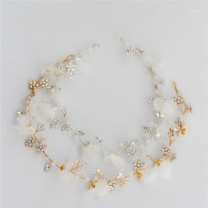 

Hair Clips & Barrettes Gold Silver Color Chiffon Flower Bridal Headband Vine Accessories Crystal Wedding Headpiece Girls Wreath, Golden;silver
