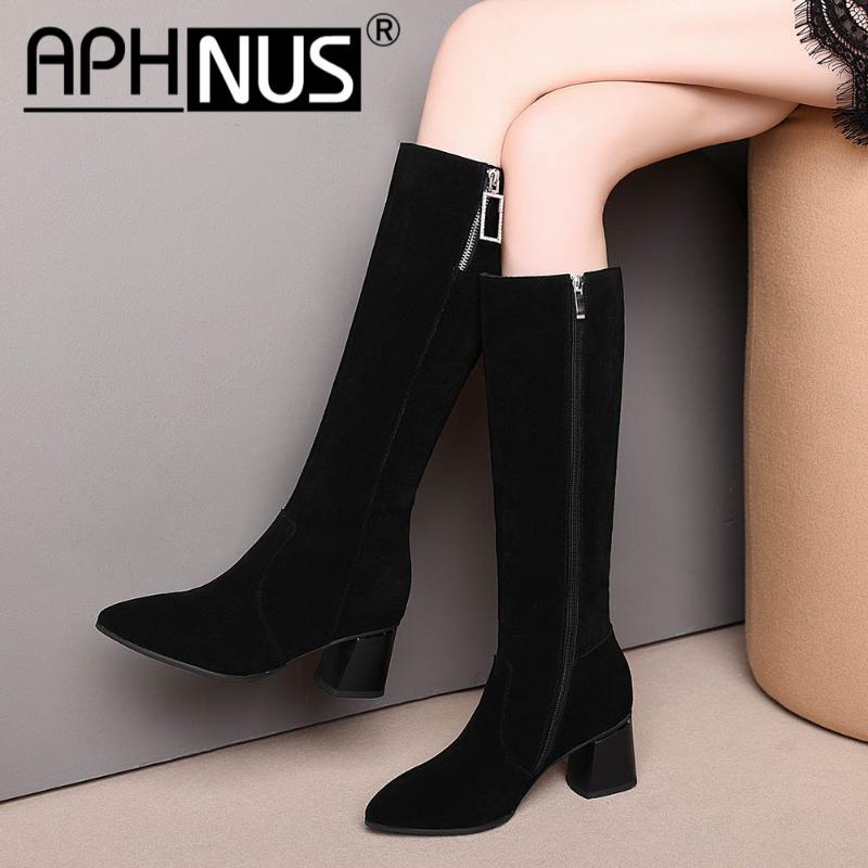 

APHNUS Womens Boots Tall Mid Calf Knee Thigh High Leg Mid High Heels Pumps Woman 2020 Shoes For Women New Boot, Black