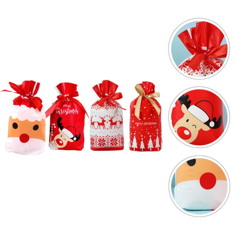 

50Pcs Christmas Themed Candy Wrappers Adorable Drawstring Bags Mixed Style