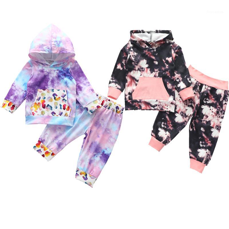 

2Pcs Fashion Autumn Baby Girls Boys Outfits Suit Tie Dye Florla Printed Pullover Hoddie Sweatshirt+Pants Toddler Clothing Set1, Black