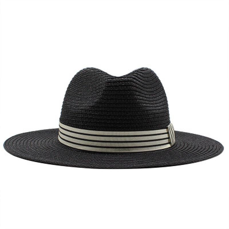 

women hats straw wide brim round top sun hats band belt striped casual outdoor beach travel vintage beach white khaki sun