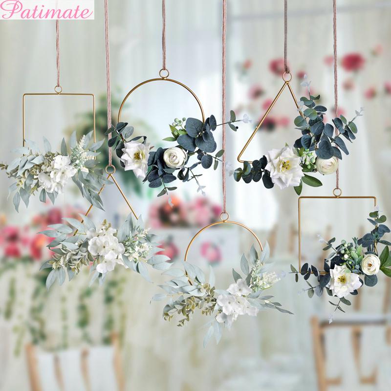 

PATIMATE Metal Wreath Ornaments Artificial Flower Garland Wall Rope Hangings Decorations For Home Wedding Party Backdrop, Metal wreath 6