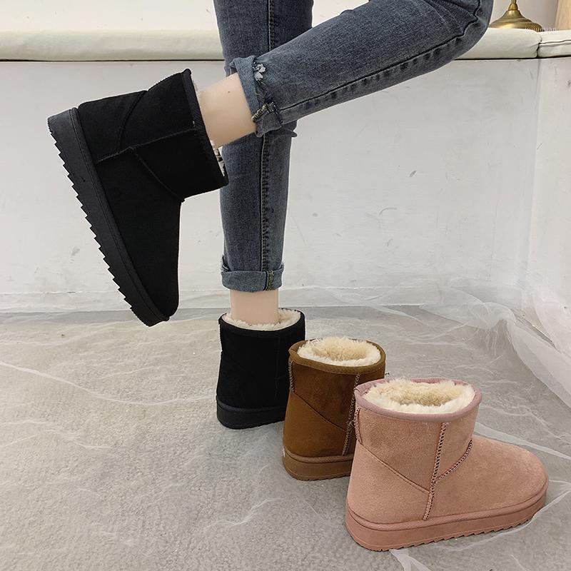 

Round Toe Women's Leather Boots Boots-Women Shoes Flat Heel Australia Winter Footwear 2021 Ankle Ladies Rubber Snow Low1