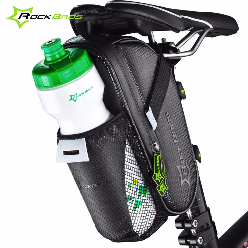 

Rockbros Road Mountain Bike Bag Bicycle Saddle Bag Waterproof Cycling Rear Tail Water Bottle Pocket Pannier Bike Accessories 201116, Black