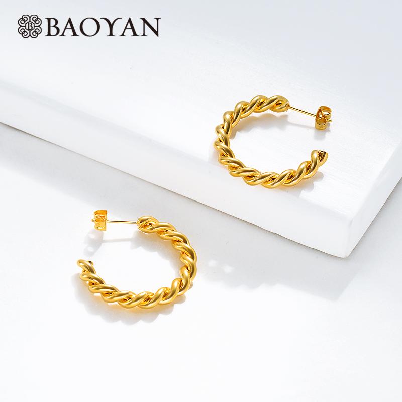 

Baoyan Vintage Gold Hoop Earrings Loop Cicle Twisted Stainless Steel Hoop Earrings Minimalist Golden Titanium For Women