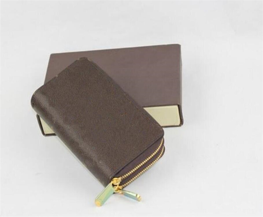 

Double zipper wallets mens purse women handbags wallets portefeuille pour homme women men leather bag fashion bags With box, Old flower