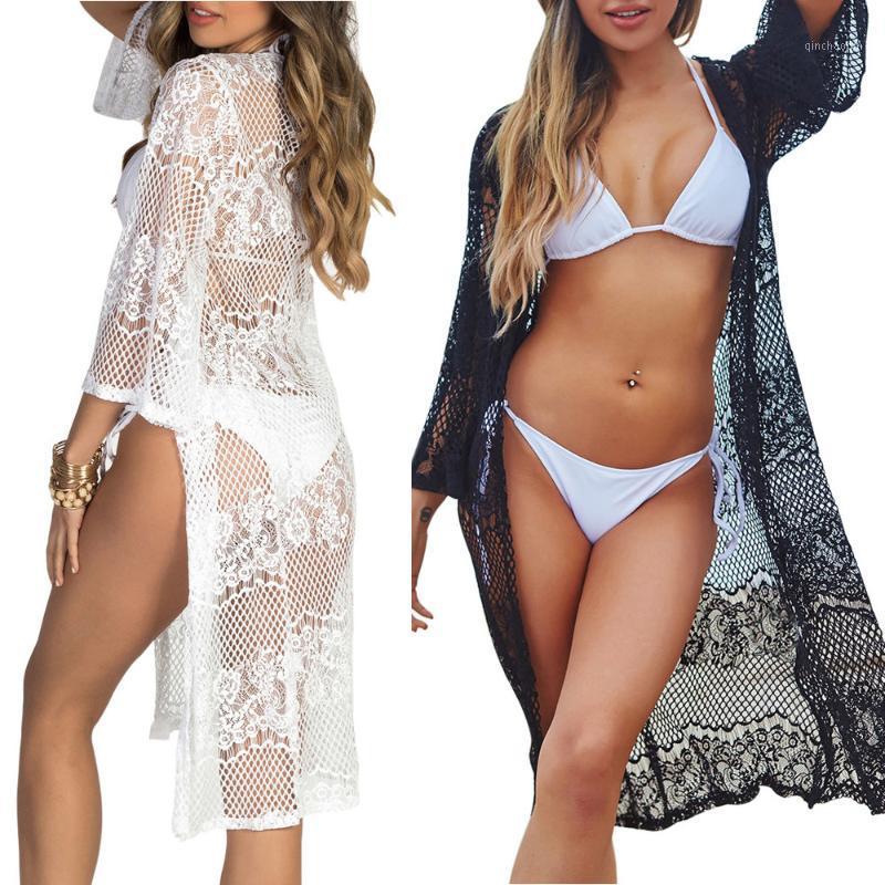 

2020 New Summer Women Bikini Cover Up Floral Lace Hollow Crochet Swimsuit Cover-Ups Bathing Suit Beachwear Tunic Beach Cardigan1