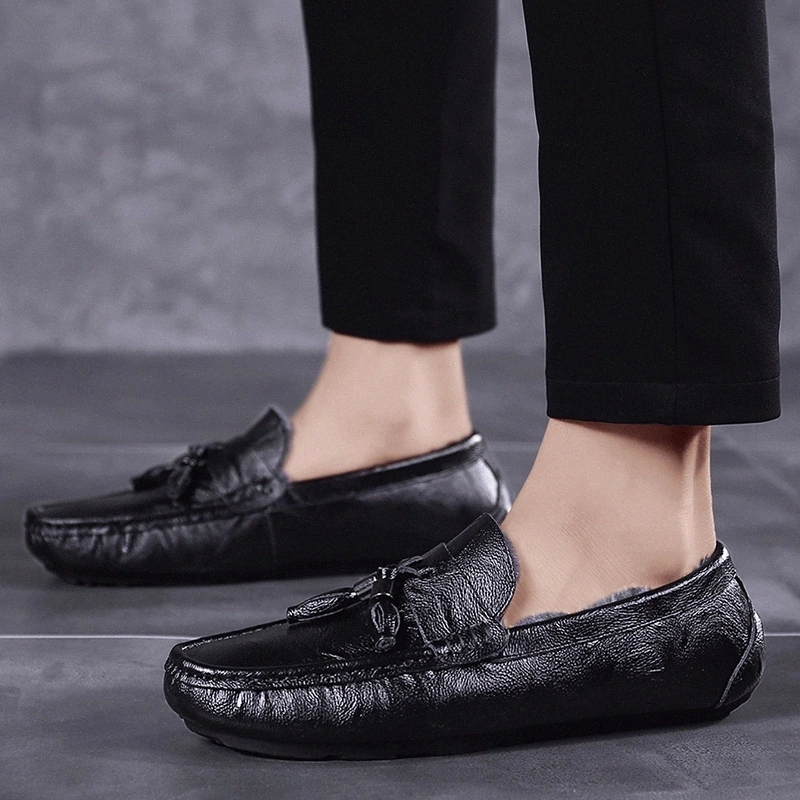 

Men's Leather loafers Back Slip-On moccasins outdoor fashion plush warm outdoor shoes Backless Loafers Shoe Men Mules Zapatos #Bv3P