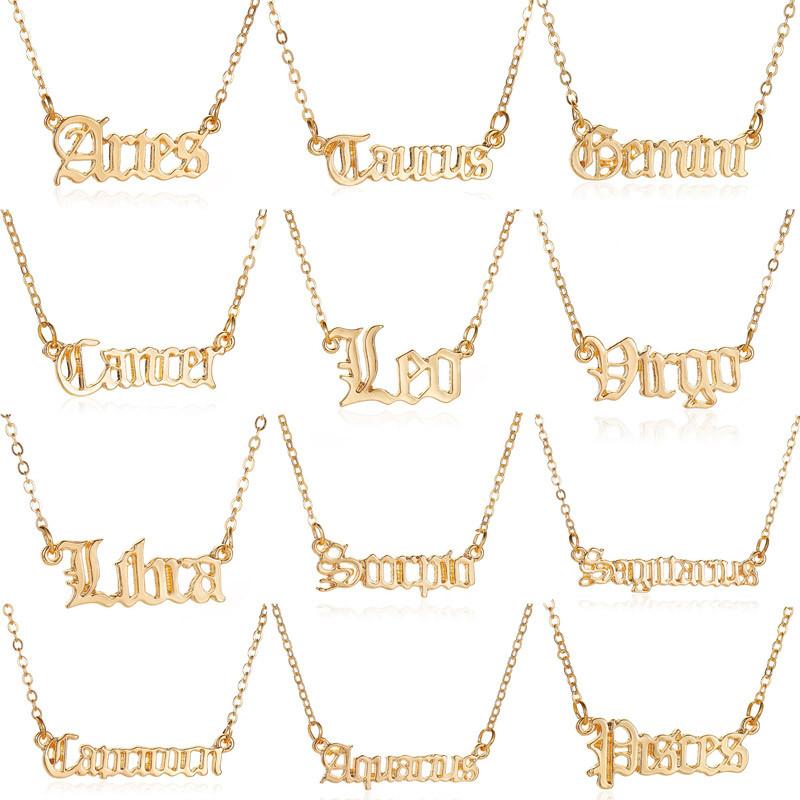 

Fashion Creativity European Necklace Jewelry Girls Twelve Constellation Alloy Zodiac English Letter Alphabet Necklaces For Women