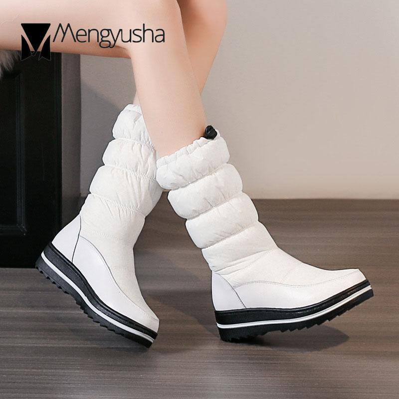 

42 43 plus size snow boots women waterproof cotton padded winter boots elastic band down cloth plush platform botas mujer c833, White