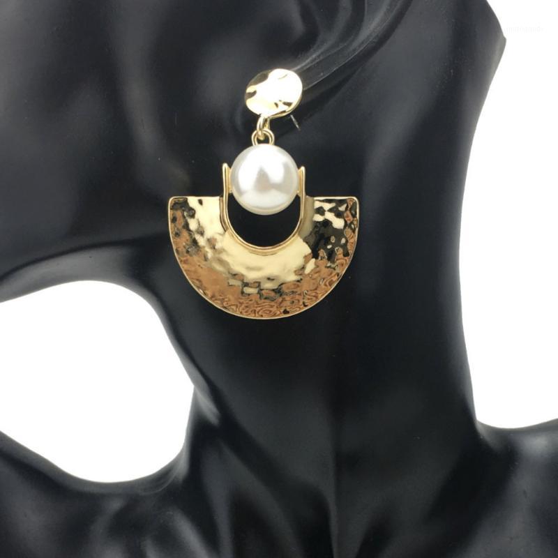 

Punk Geometric Imitation Pearl Big Fan Earrings Metal Trendy Dangle Earrings For Ladies Jewelry UKMOC1