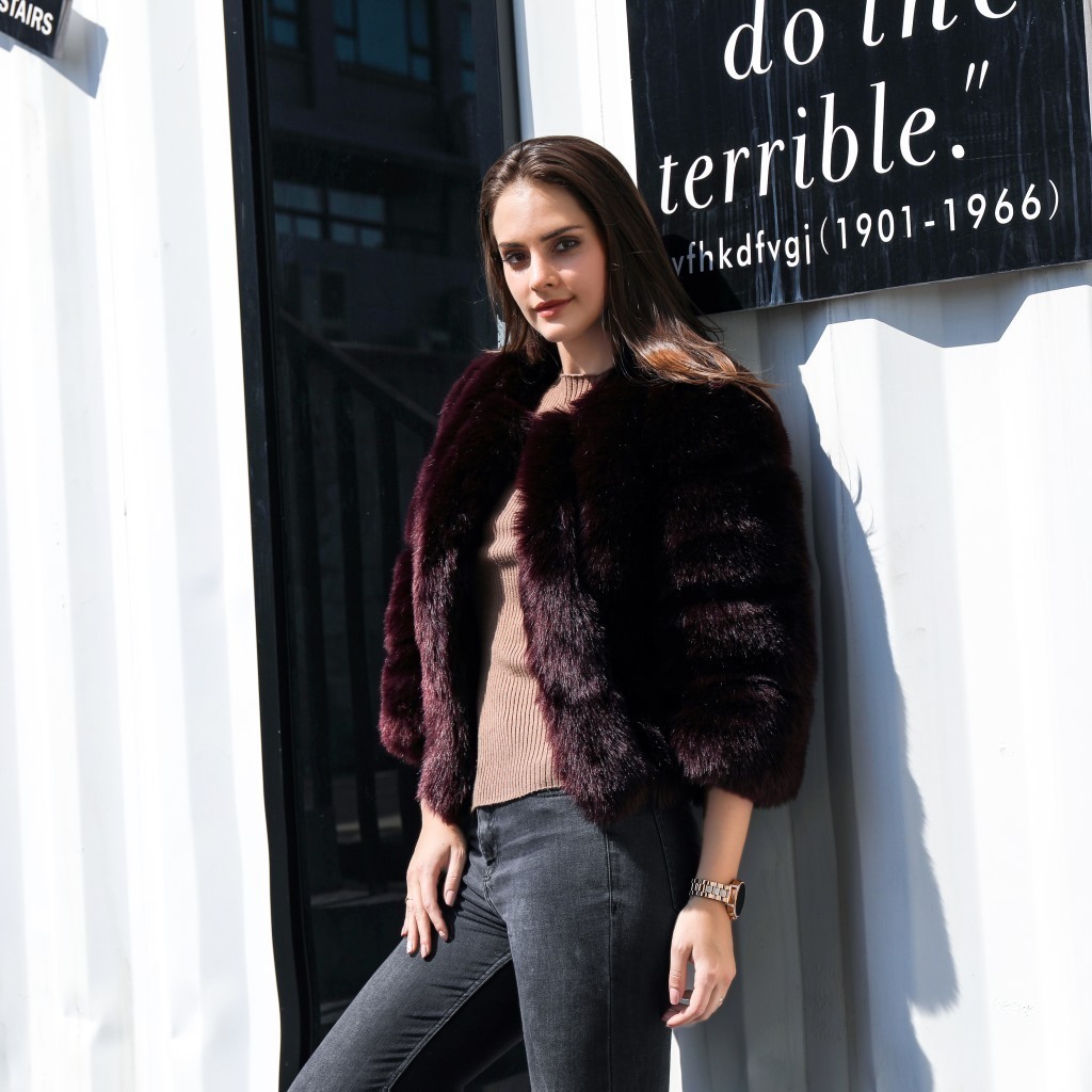 

New 2021 New From Female Imitation Fox Skin Short Artificial Fur Coat Autumn Woman Clothes 3kbd 1LO9, Purple.
