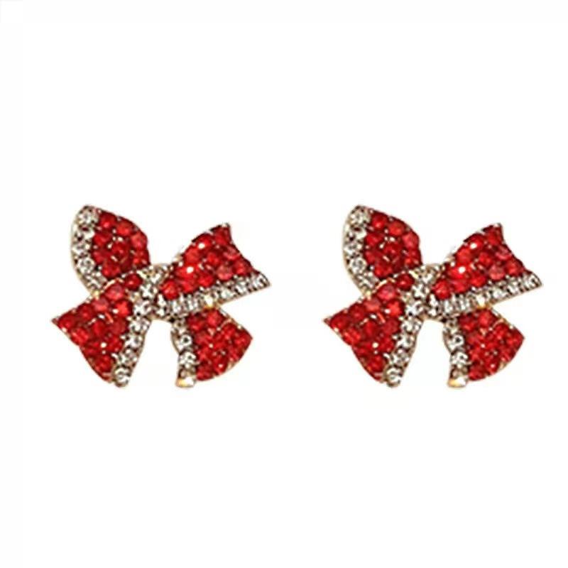 

Stud Valentines Lovers Sweet Red Crystal Bow Studs Earrings Korean Fashion Knot Women Girlfriend Dating Jewelry Gift