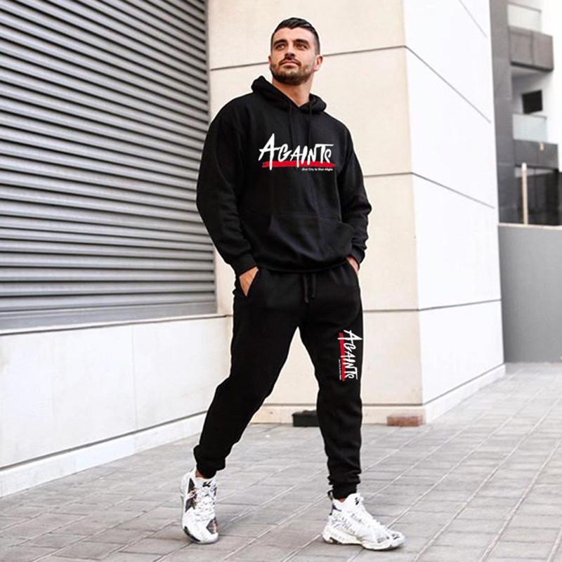 

Men Sets Tracksuit Autumn Winter Hooded Sweatshirt Drawstring Outfit Sportswear 2020 Male Suit Pullover Two Piece Set Casual Set, Navy blue