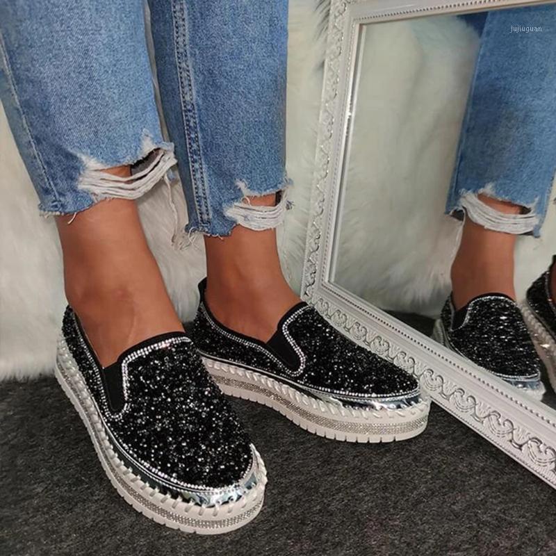 

Women's Loafers Shoes Summer Bottom Platforms Breathable Shoes Shining Rhinestone Casual Slip-on Lightweight 5W31, Black