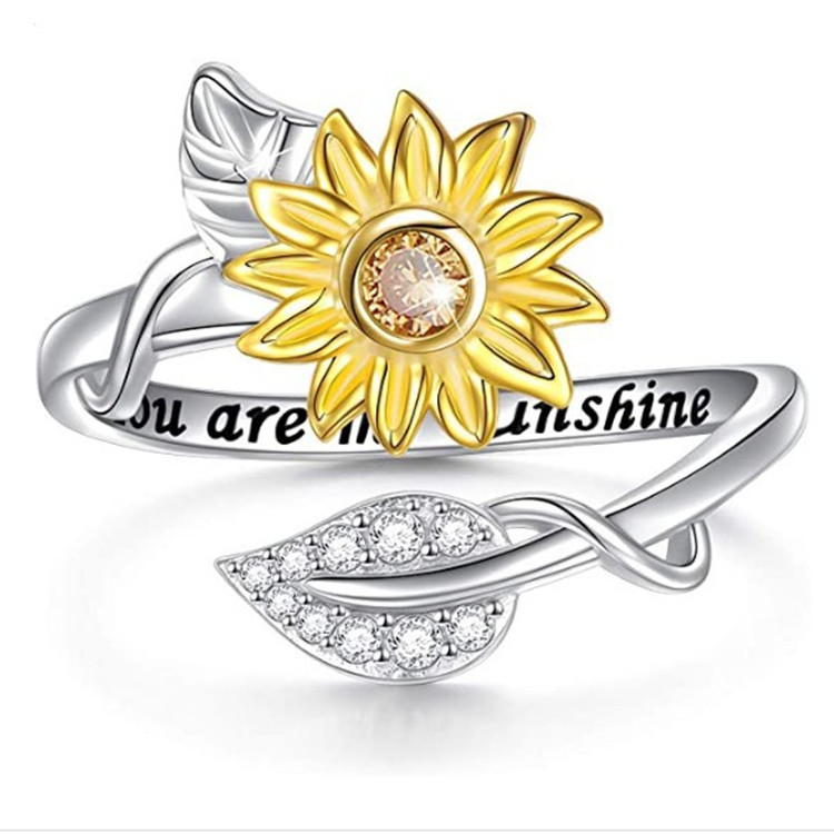 

2020 New CZ Stone Fashion Jewelry Gold Silver Color Crystal Sunflower Ring Daisy Rings for Women