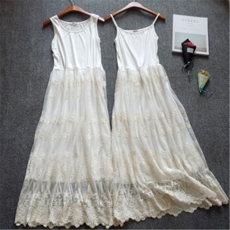 

Casual Dresses 2022 Korean Modal Mori Girl Sweet Dress Women Sleeveless Femmes Black White Lace Layer Embroidery Hollow Out Underdress ZY476, Black;gray