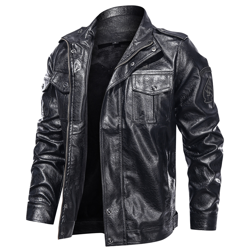 

Jacket 2020 new Leather Jacket Men Winter fleece Motorcycle PU Leahter jacket Male Stand Collar Casual Windbreaker Slim Coat, Brown