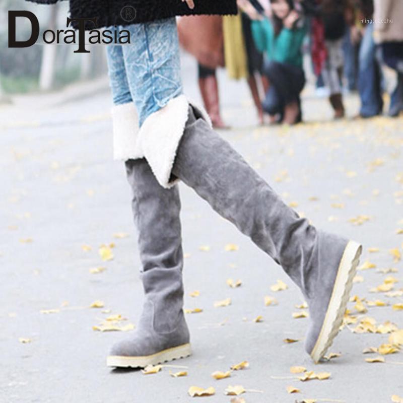 

DORATASIA Big Size 34-43 Female Flat With Over The Knee Boots Winter Warm Fur Thigh High Boots Women Casual Slip On Shoes Woman1, Yellow