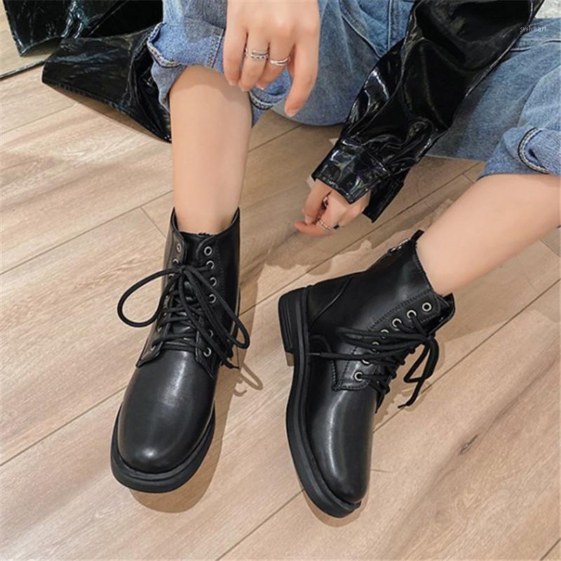 

PXELENA Hot 2020 Autumn Winter Women Ankle Boots Plus Size 34-45 Lace Up Round Toe Low Heels Riding Motorcycle Shoes Black Beige1, Beige autumn