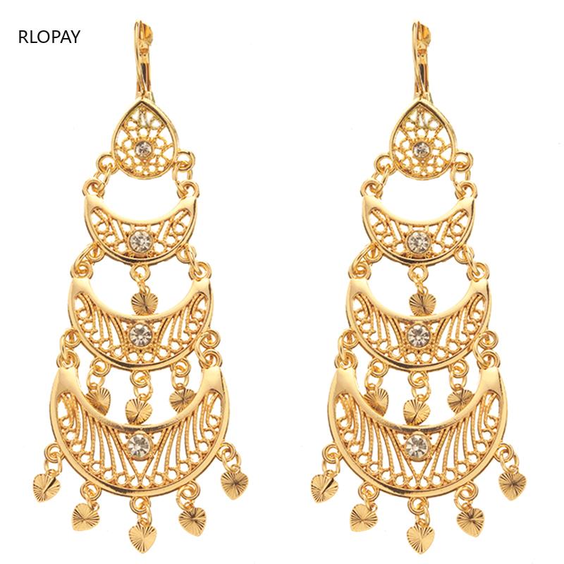 

Vintage Earrings Rhinestone Tassel Earrings In Gold Women Fashion for Bridal