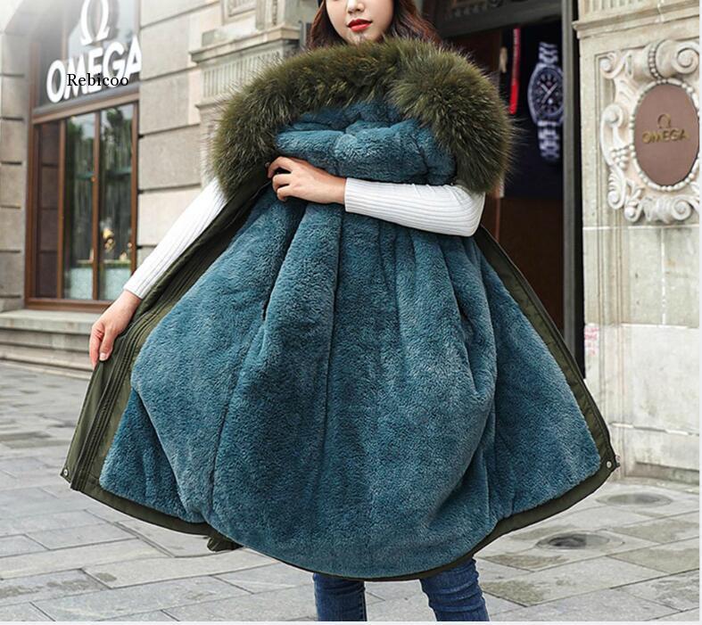

New Cotton Thicken Warm Winter Jacket Coat Women Casual Parka Winter Clothes Fur Lining Hooded Parka Mujer Coats, Black