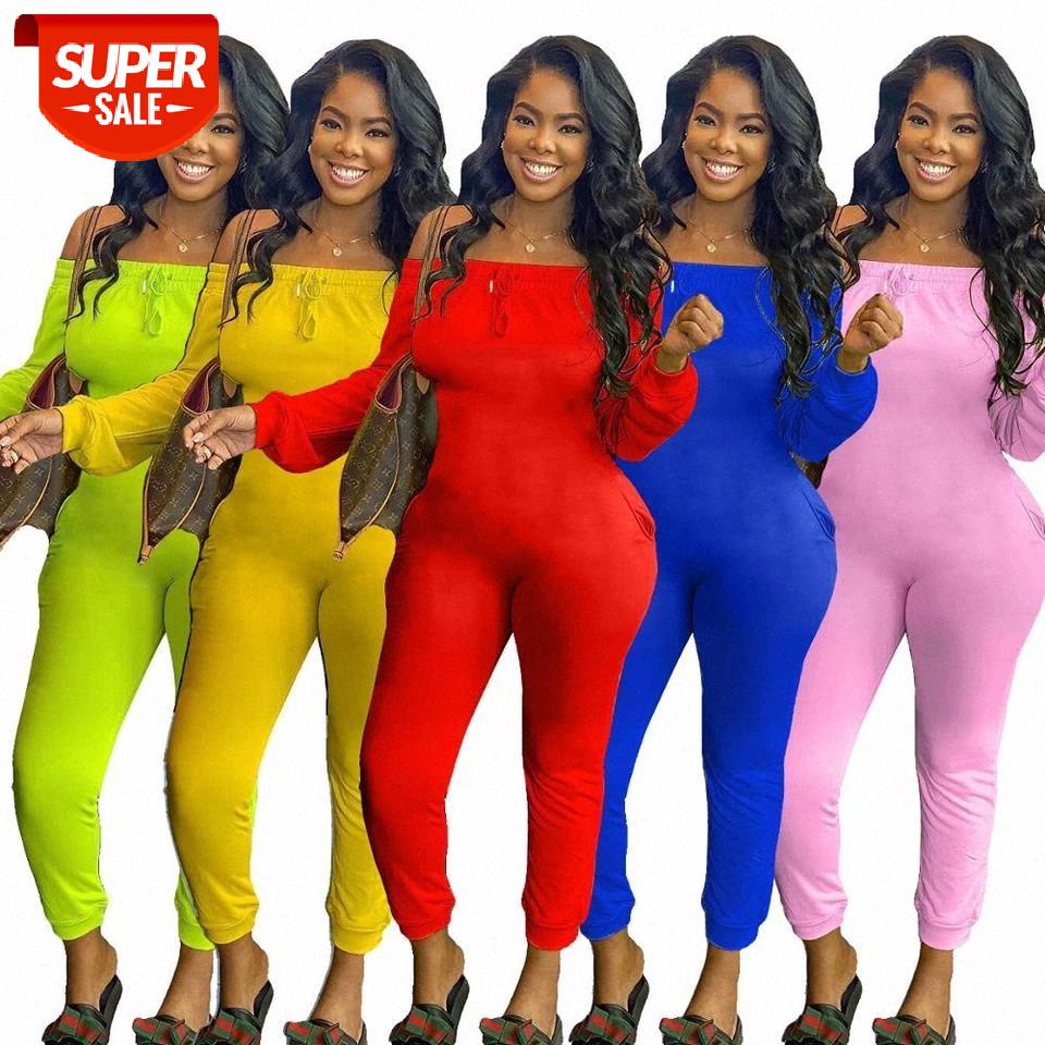 

Fitness Sexy Off Shoulder Long Sleeve Night Party Club Jumpsuit Women Autumn Solid Backless Streetwear One Piece Rompers Overall #4L7e, Black;white