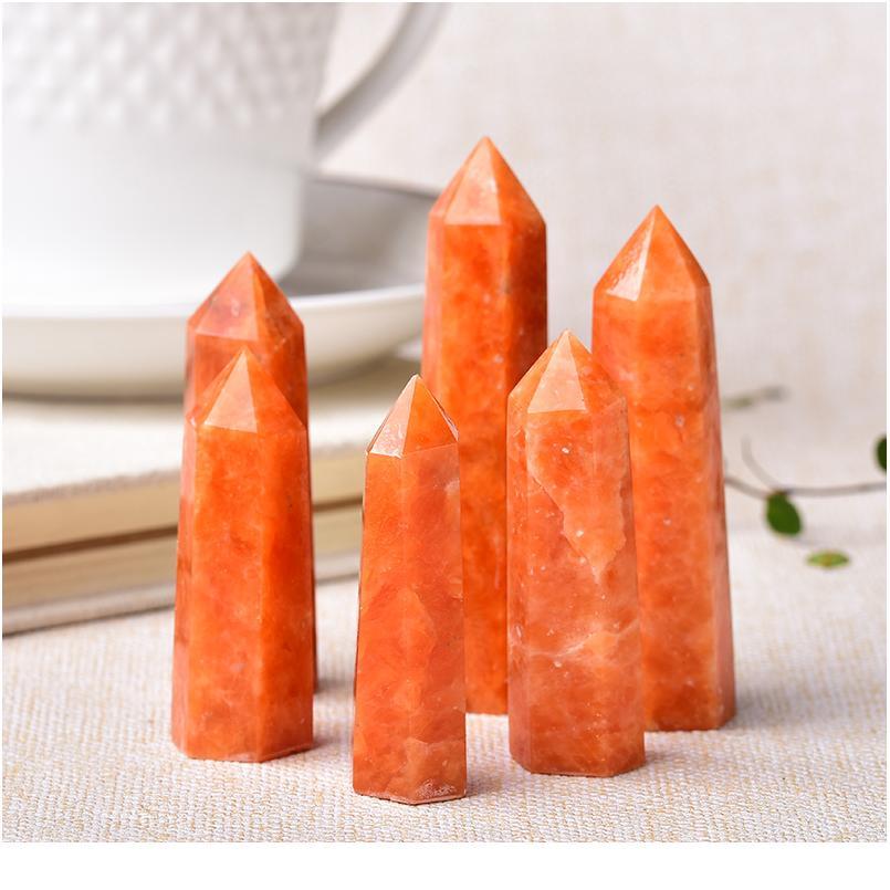 

1pc Natural Crystal Point Sunstone Healing Stone Quartz Tower Orange Wand Ornament For Home Decor Reiki Energy Stone jllzqr