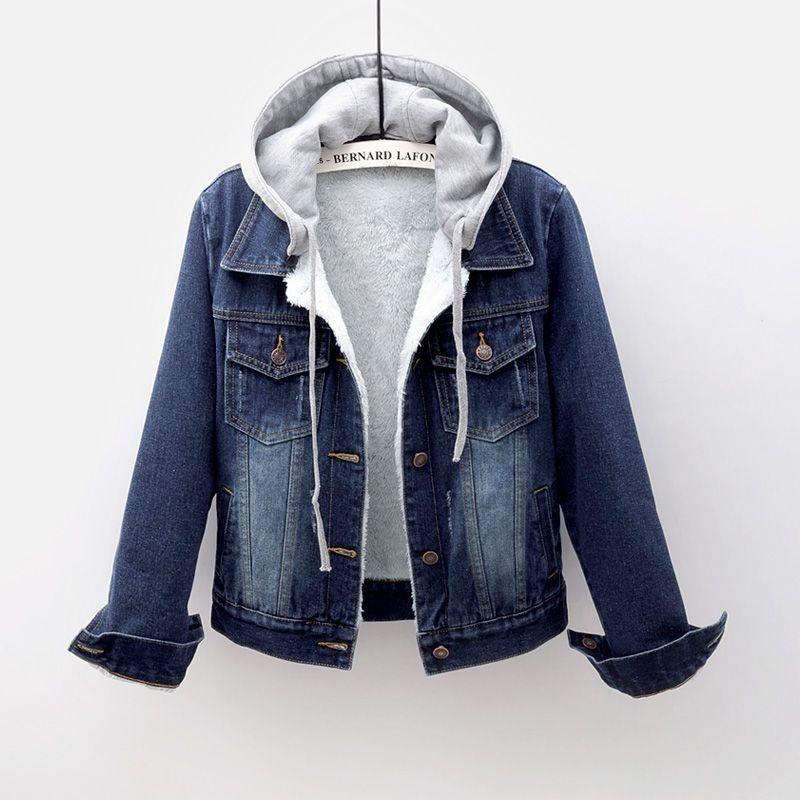 

Plus Size -5XL Autumn Winter Jacket Women Plus Thin Cashmere Hooded Denim Jackets Female Casual Short Jean Coat Jacket female, Light blue