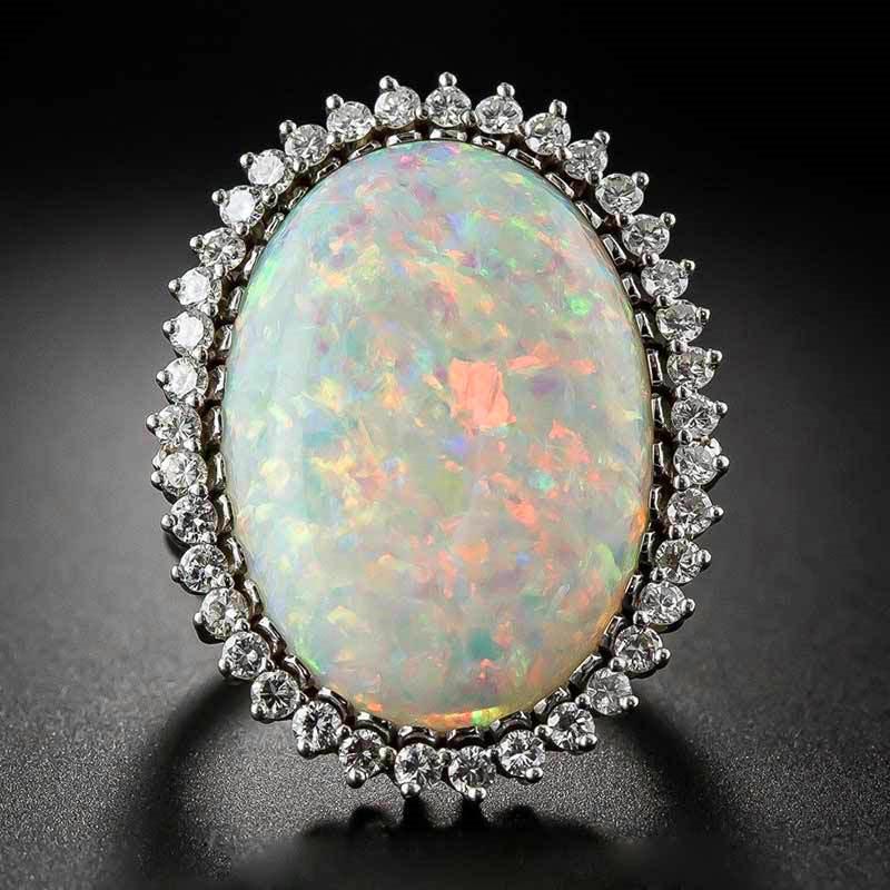 

Wedding Rings Cute Boho Female White Oval Opal Ring Luxury Silver Color Band Promise Bridal Crystal Engagement For Women