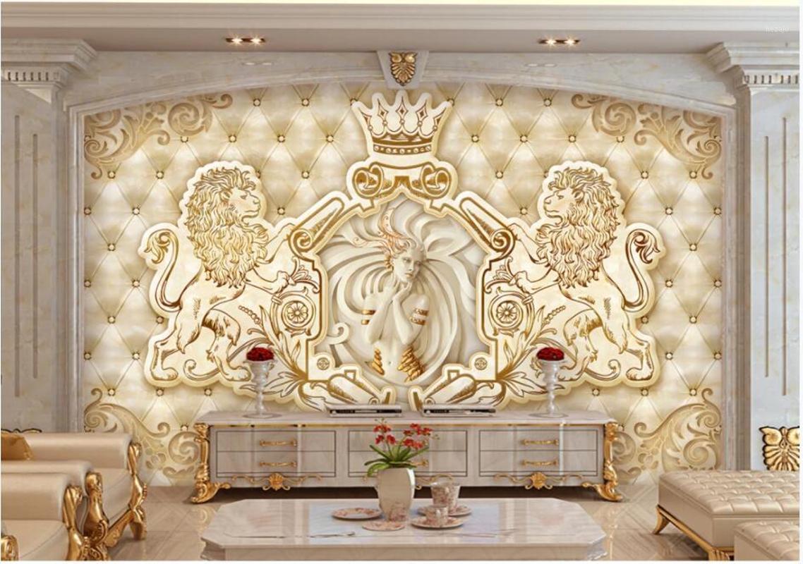 

3d wallpaper custom photo European style marble lion crown beauty background home decor 3d wall murals wallpaper for walls 3 d1, Non woven wallpaper