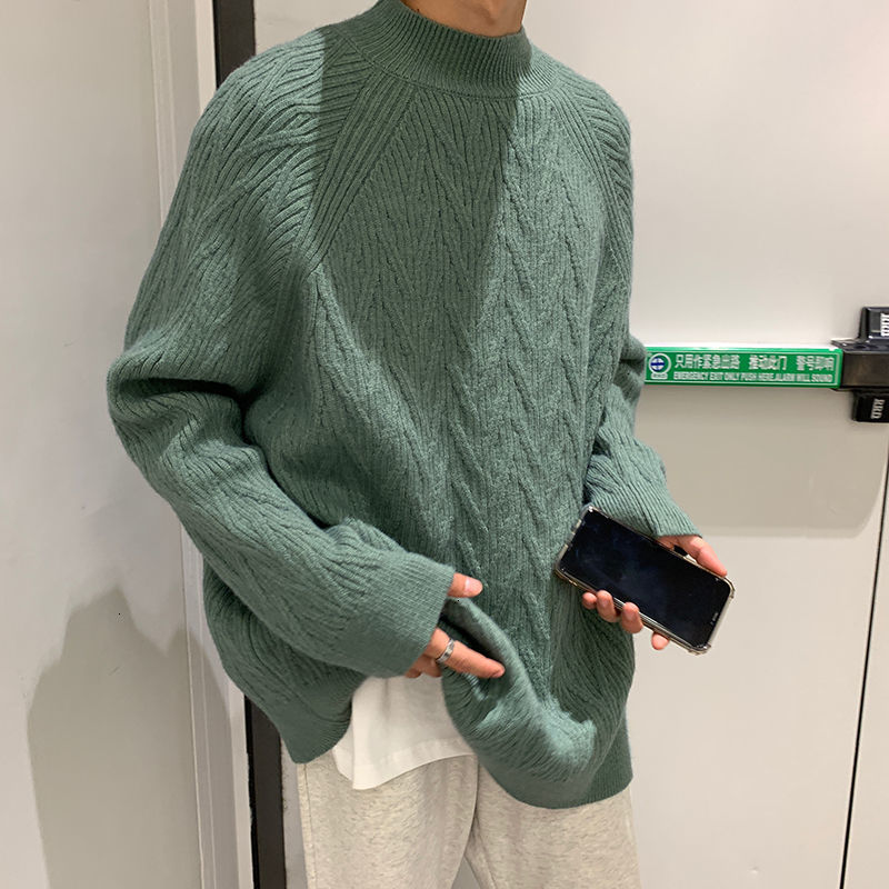 

Autumn Thin 2021 New Twist Small Turtleneck Sweater Male Clothing 9WWQ, Black
