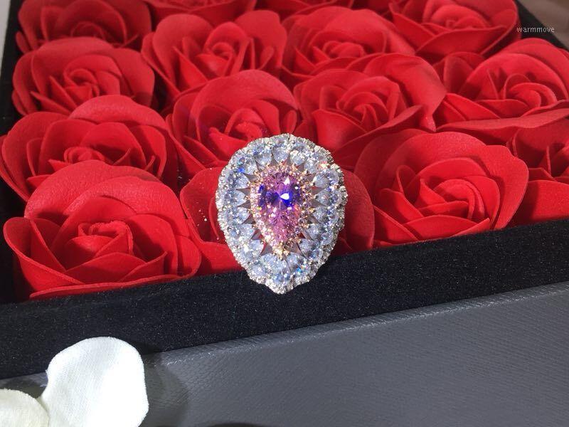 

3Ct Pink Pear Cut Diamonds Diamond Ring 925 Sterling Silver Proposal Ring White Gold Color Jewelry1