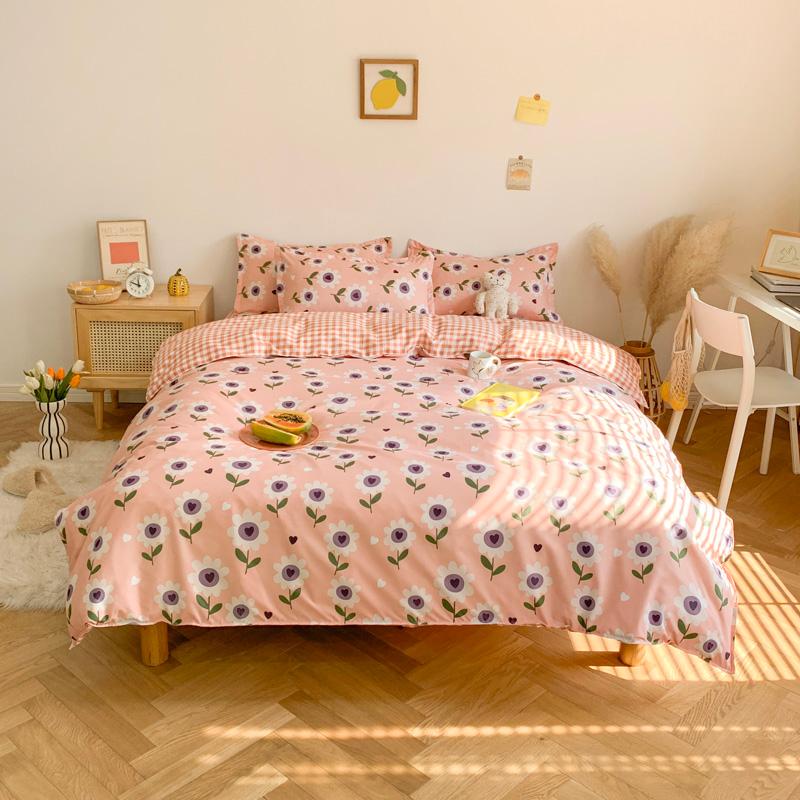 

Pink Flowers Bedding Sets Girls Quilt Cover Pillowcase Bed Flat Sheets Green Duvet Cover Sets  Full Single King Bedclothes, Style27