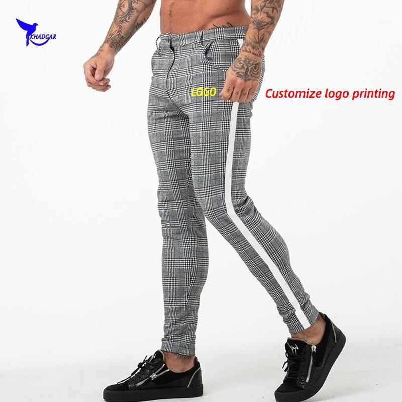 

Quick Dry Stretch Men's Plaid Sports Running Pants Zipper Gym Fitness Athletic Tights Soccer Training Jogging Trousers Custom1, Kc181
