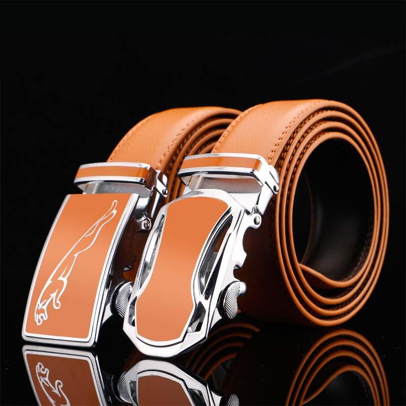 

Belt Men Top Quality Genuine Luxury Orange Leather Belts Men Strap Male Metal Automatic Buckle, Black
