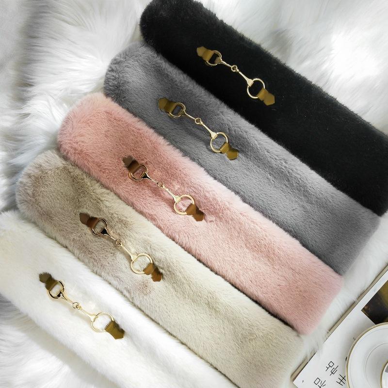 

Scarf Women Plush Autumn and Winter New Pure Color Warm Keeping Rex Fur Faux Fur Ball Thickened Scarf All-Matching1