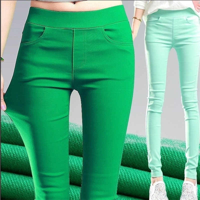 

Candy Color Womens Stretch Leggings Pants Women High Waist Skinny Leggins Mujer Femme Black Green Pink White Grey Purple Legging Y200328