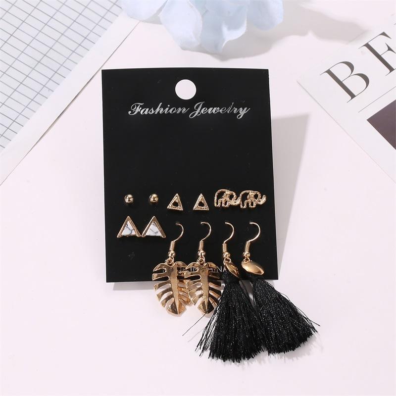 

Stud 6 Pairs/Set Women's Earrings For Women Bohemian Fashion Jewelry 2021 Geometric Crystal Heart From Honey Alloy 1