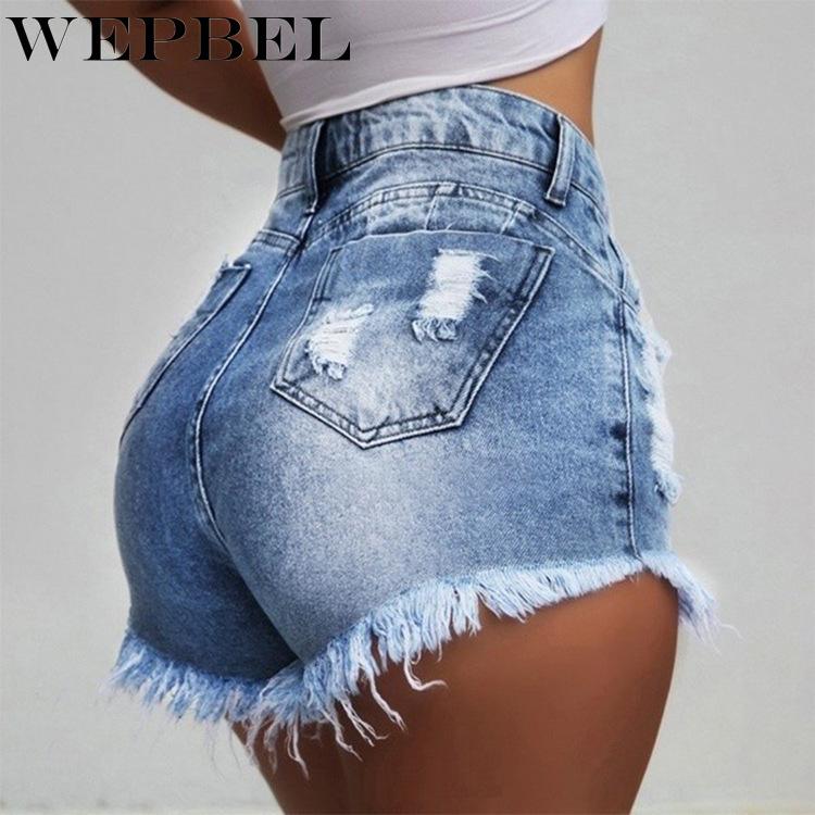 

WEPBEL Denim Hot Shorts Washed JeansHigh Waist Shorts Short Pants Summer Denim Ripped Plus Size, Grey
