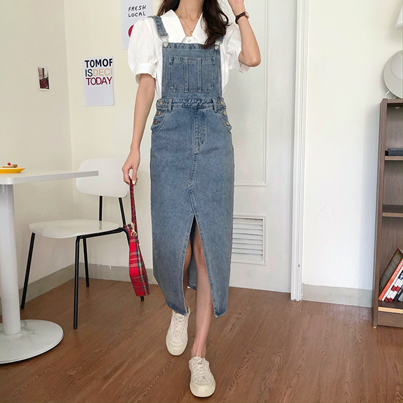 

2021 New Korean S- style in women belts denim women's dress thin waist slip long jeans dressed (78381 2NG8, Blue