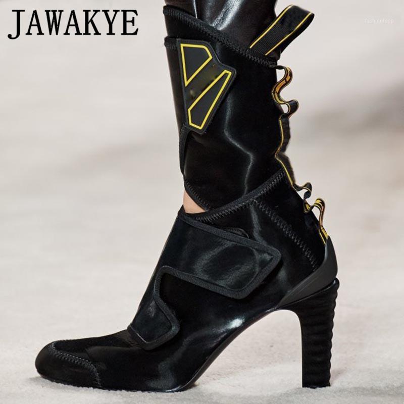 

Luxury women Shoes Cut outs Cowboy high heel Boots women Black horse hair Leather ankle Boots nightclub Female short1, White