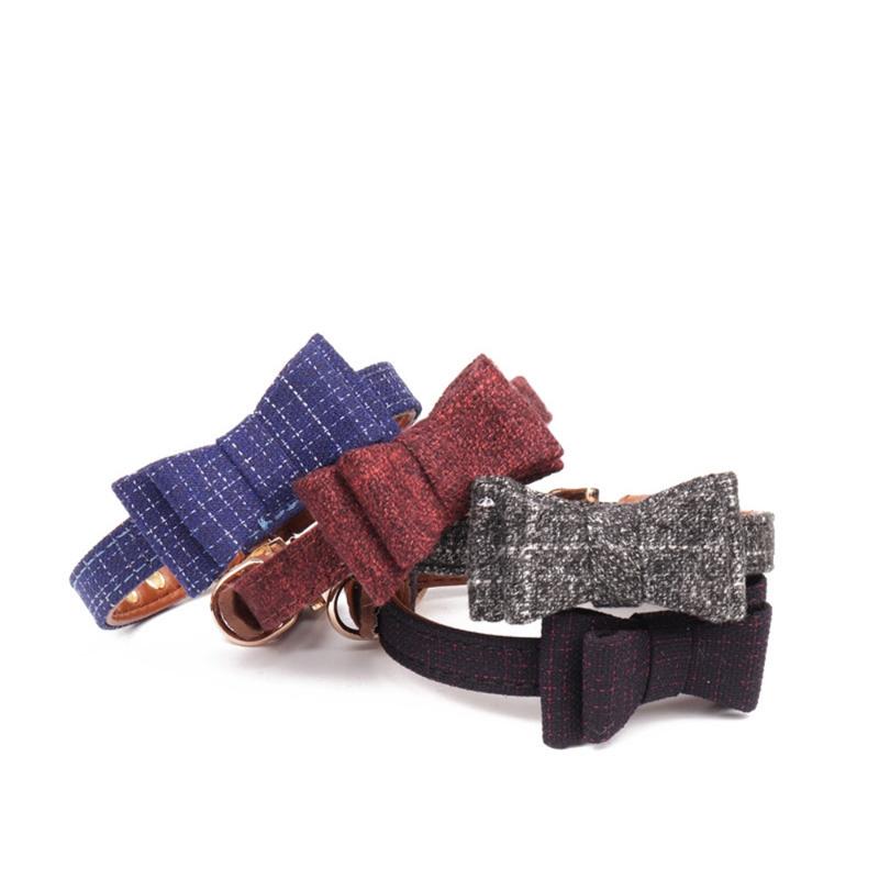 

British style bow pet collar, leather production, buckle design, fine workmanship, cat collar, dog pet supplies