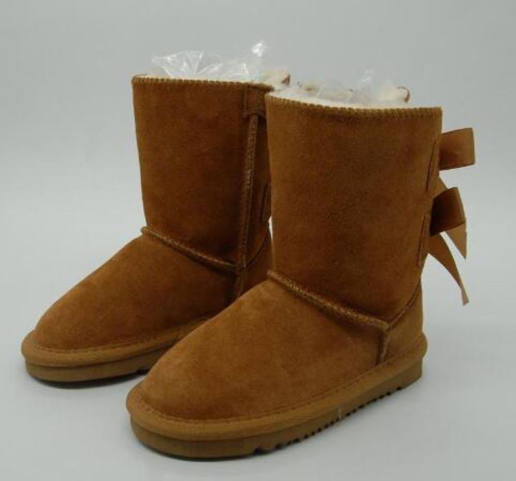 

FREE SHIPPING kids Bailey 2 Bows Boots Genuine Leather toddlers Snow Boots Solid Botas De nieve Winter Girls Footwear Toddler Girls Boots 89, Tan